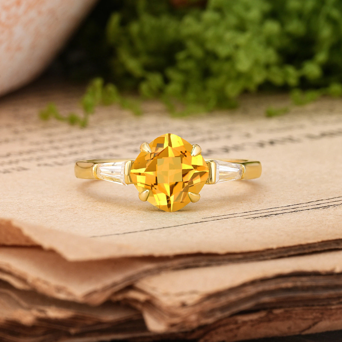 Princess Cut Citrine Classic, Minimalist 4-Prong Engagement Ring
