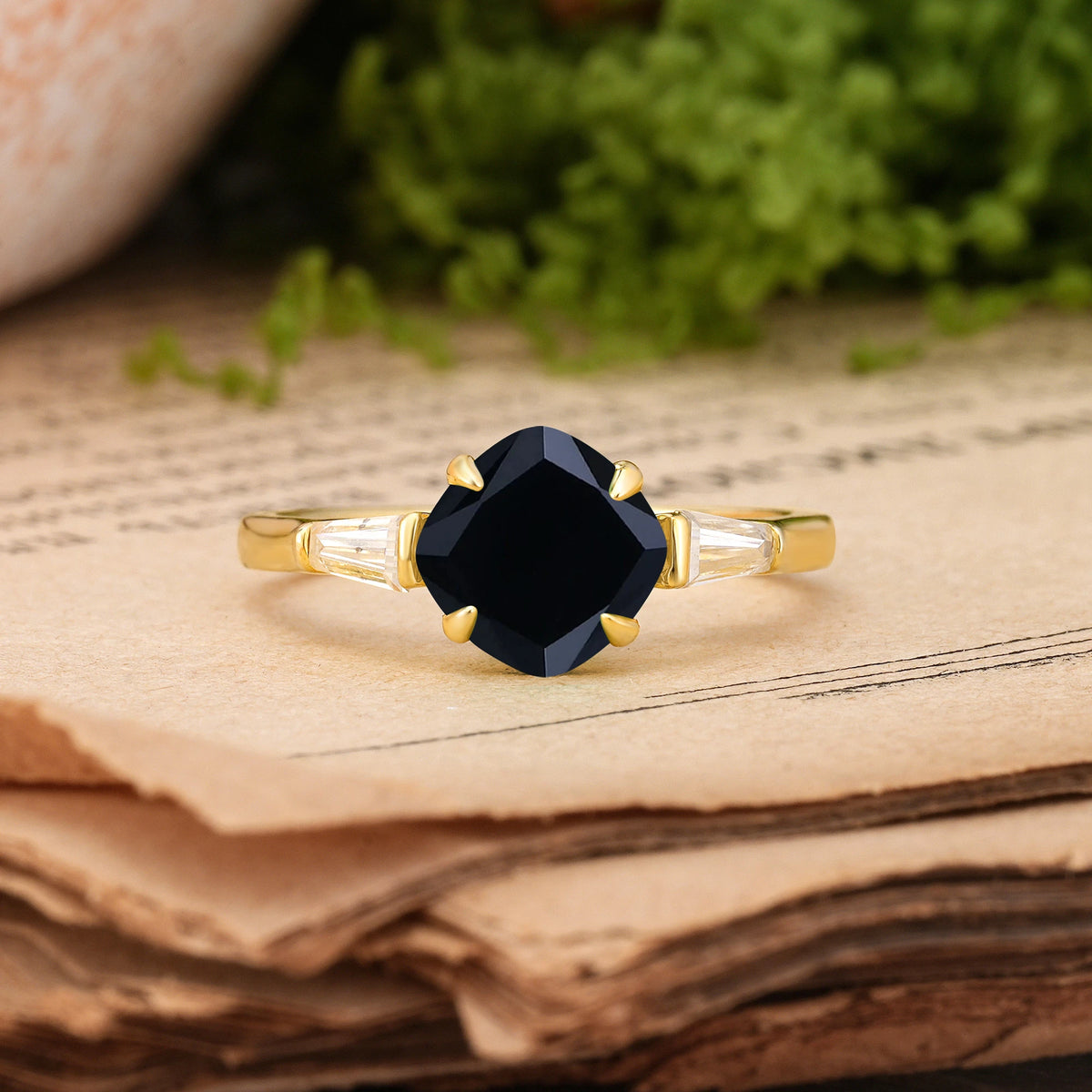 Princess Cut Black Onyx Classic, Minimalist 4-Prong Engagement Ring