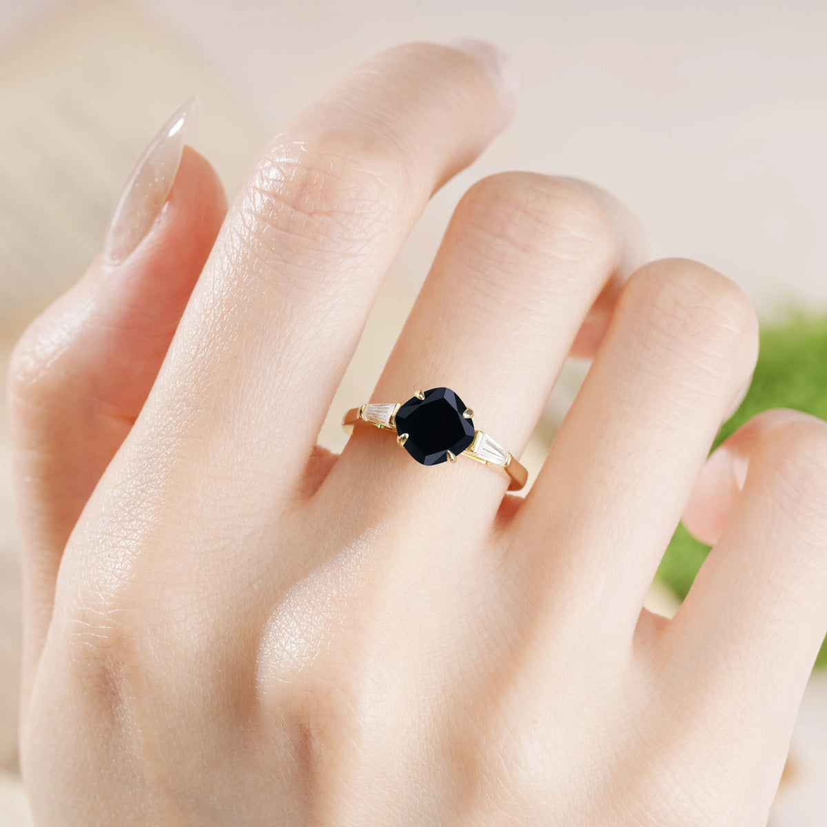 Princess Cut Black Onyx Classic, Minimalist 4-Prong Engagement Ring
