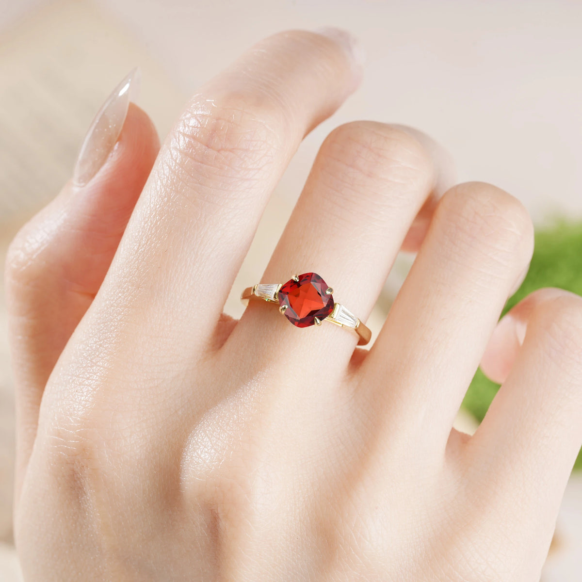 Princess Cut Garnet Classic, Minimalist 4-Prong Engagement Ring