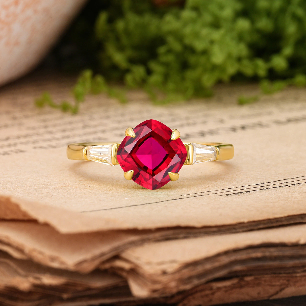 Princess Cut Ruby Classic, Minimalist 4-Prong Engagement Ring