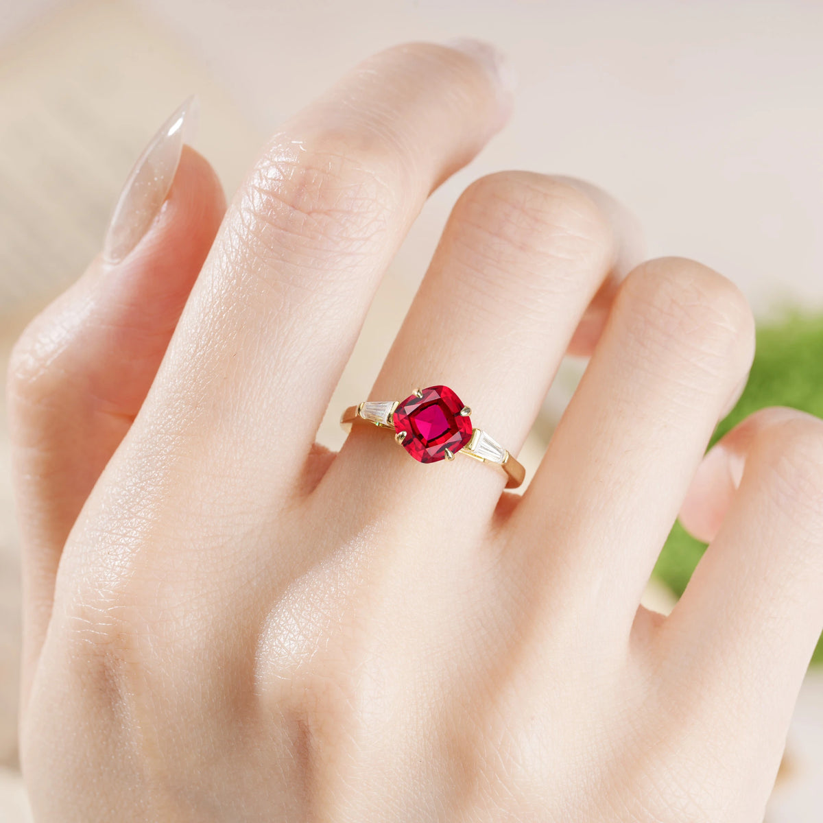 Princess Cut Ruby Classic, Minimalist 4-Prong Engagement Ring