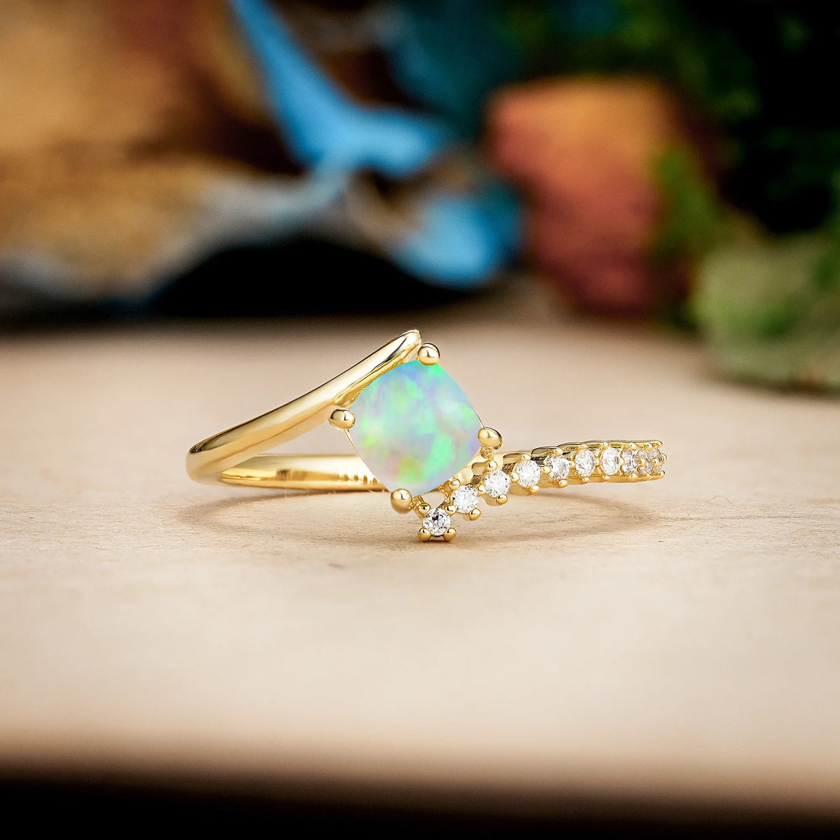 Princess Cut Fire Opal Classic Twisted 4-Prong Promise Ring