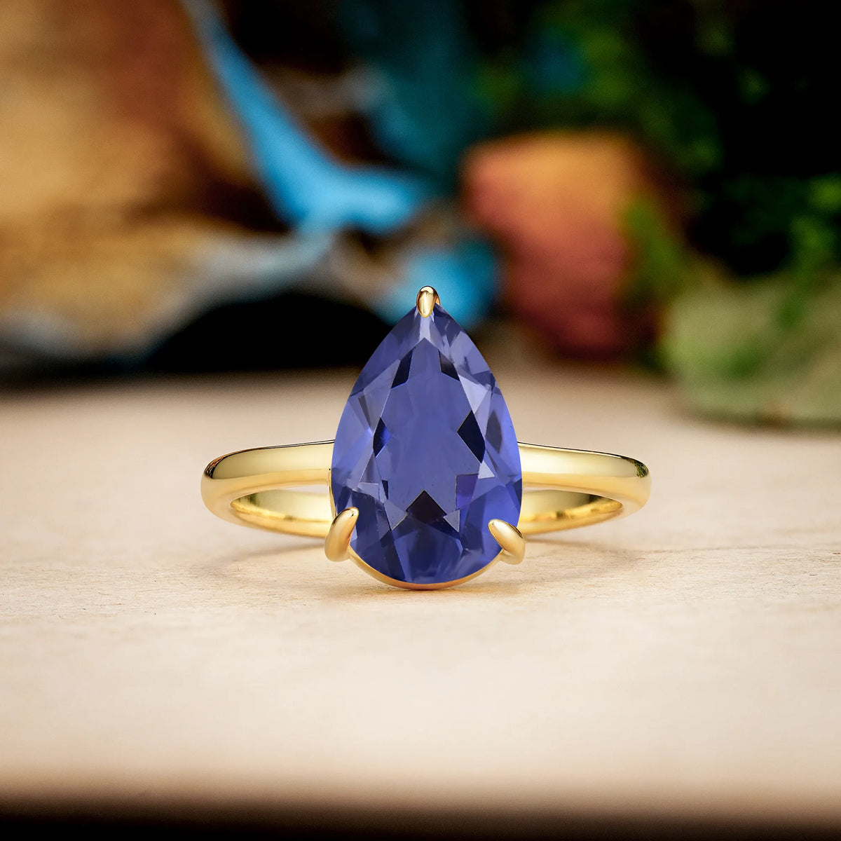 Pear Cut Tanzanite Classic Minimalist 3 Prong Engagement Ring
