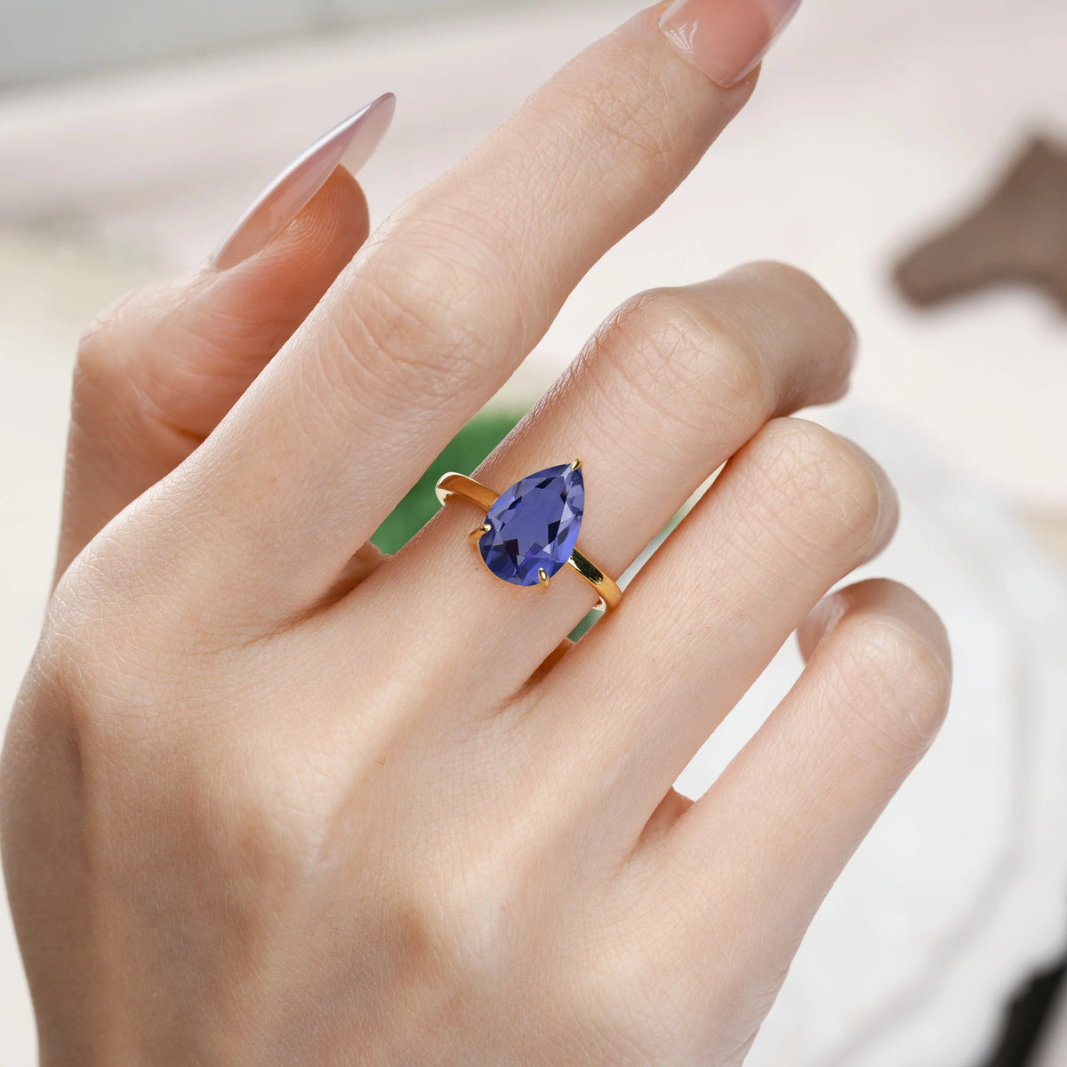Pear Cut Tanzanite Classic Minimalist 3 Prong Engagement Ring
