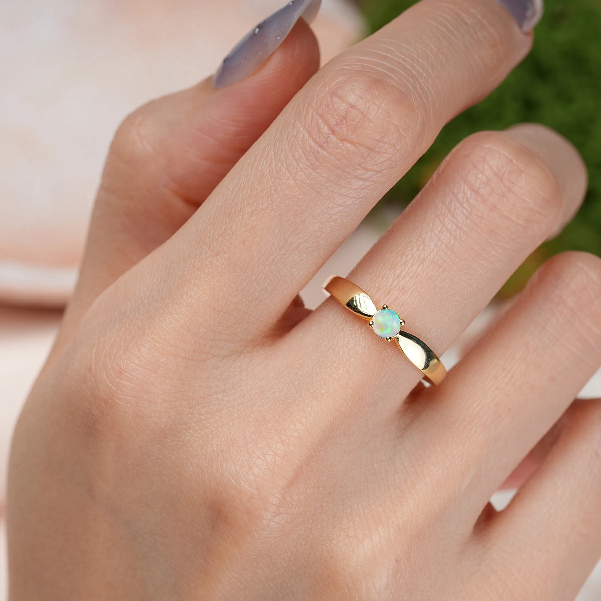 Round Cut Fire Opal Classic Minimalist 4 Prong Promise Ring