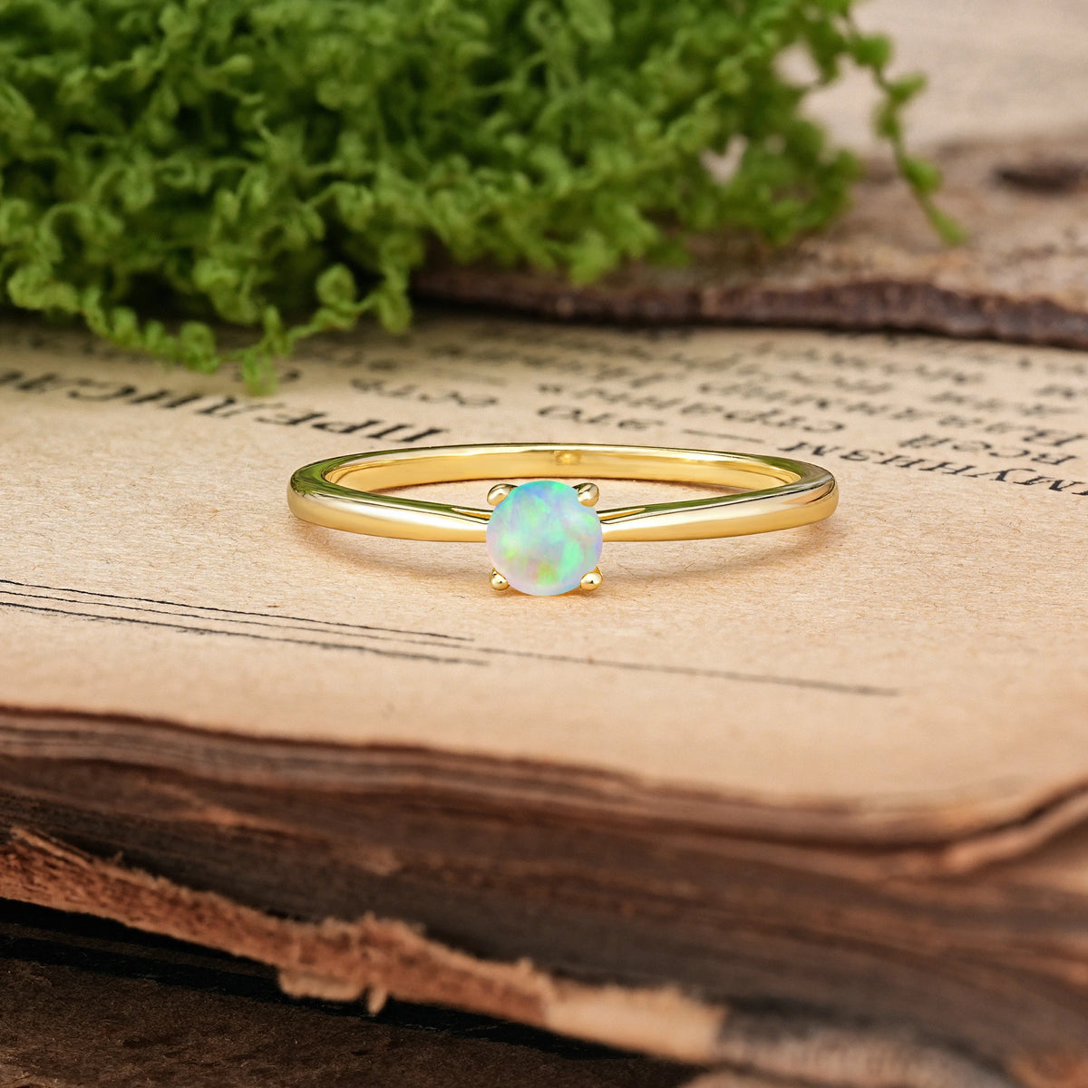Round Cut Fire Opal Minimalist Classic 4-Prong Promise Ring