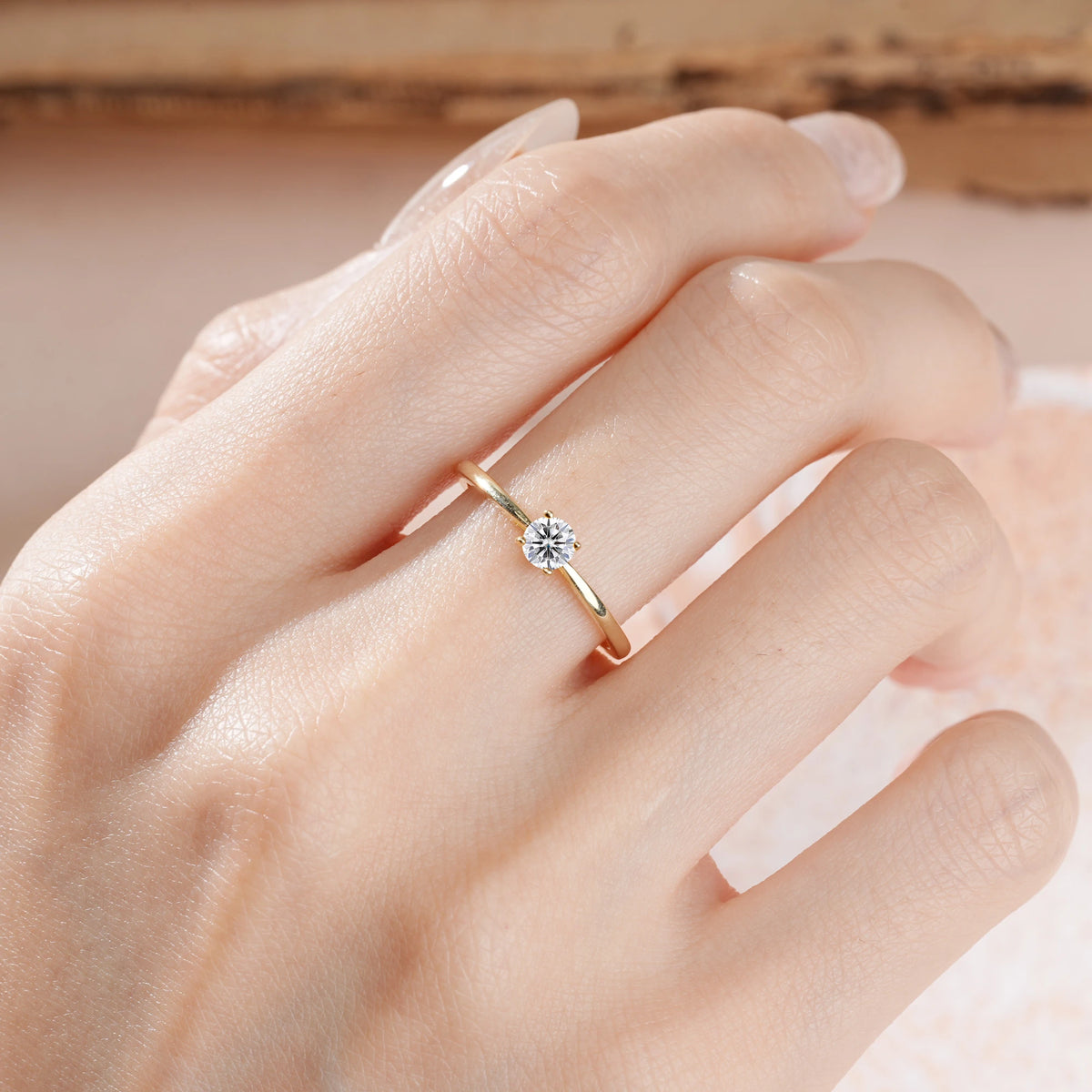Round Cut Lab Diamond Minimalist Classic 4-Prong Promise Ring