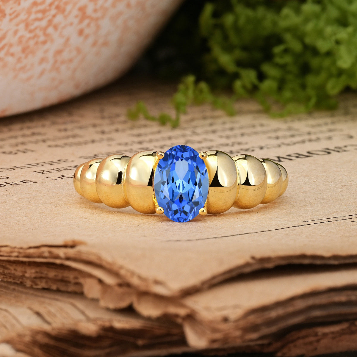 Oval Cut Sapphire Unique Stacked 4-Prong Promise Ring