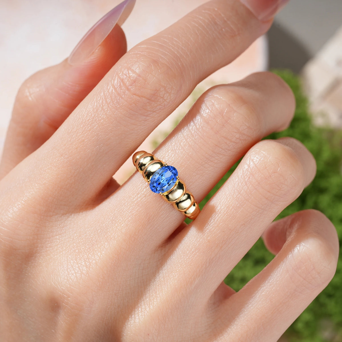 Oval Cut Sapphire Unique Stacked 4-Prong Promise Ring