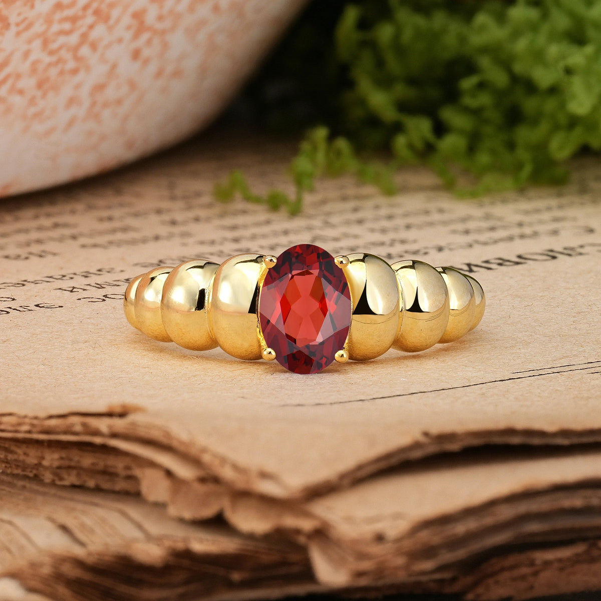 Oval Cut Garnet Unique Stacked 4-Prong Promise Ring