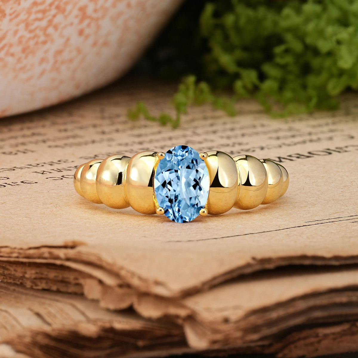 Oval Cut Aquamarine Unique Stacked 4-Prong Promise Ring