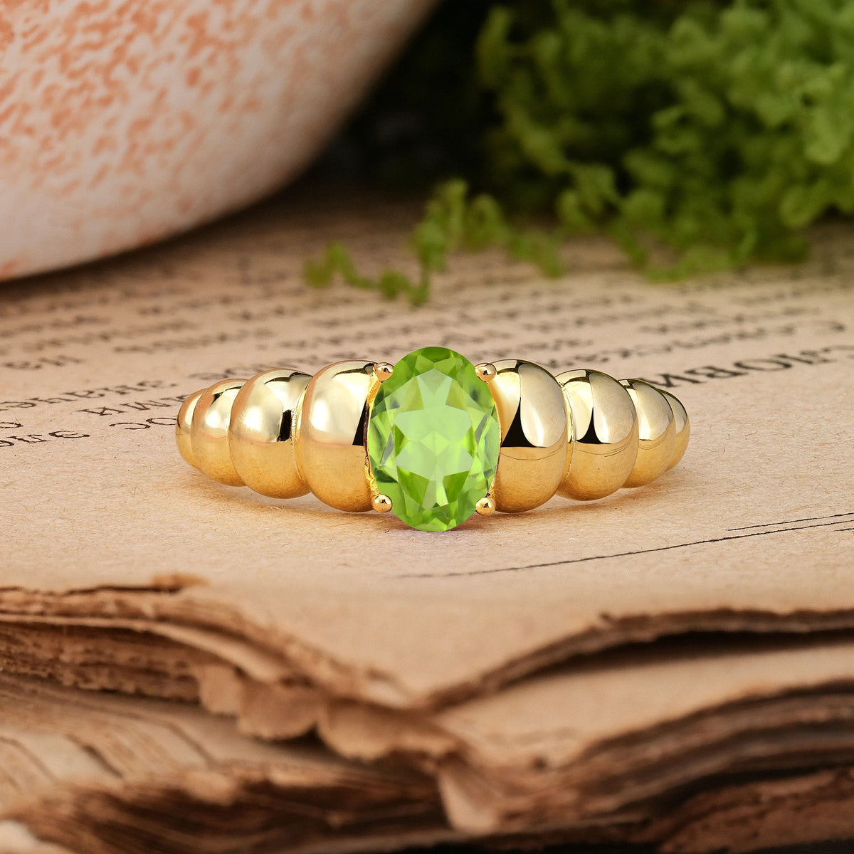Oval Cut Peridot Unique Stacked 4-Prong Promise Ring