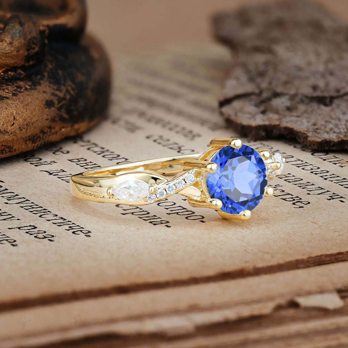 Unique Intertwined 6-Prong Round Cut Sapphire Engagement Ring