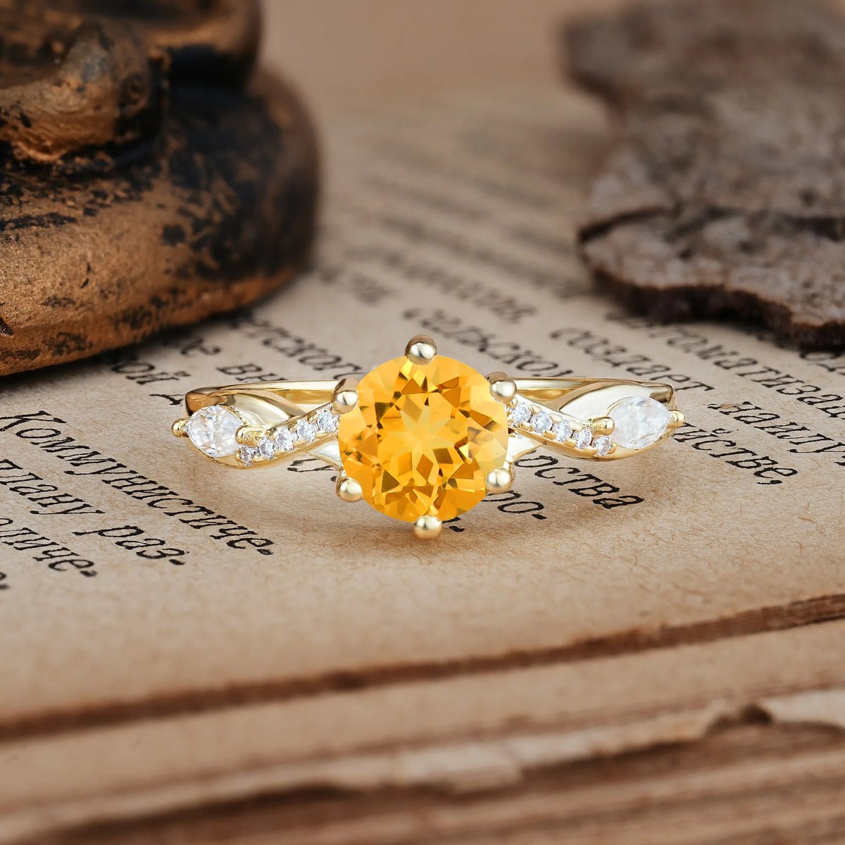 Unique Intertwined 6-Prong Round Cut Citrine Engagement Ring