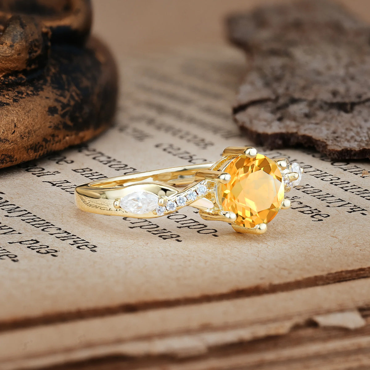 Unique Intertwined 6-Prong Round Cut Citrine Engagement Ring