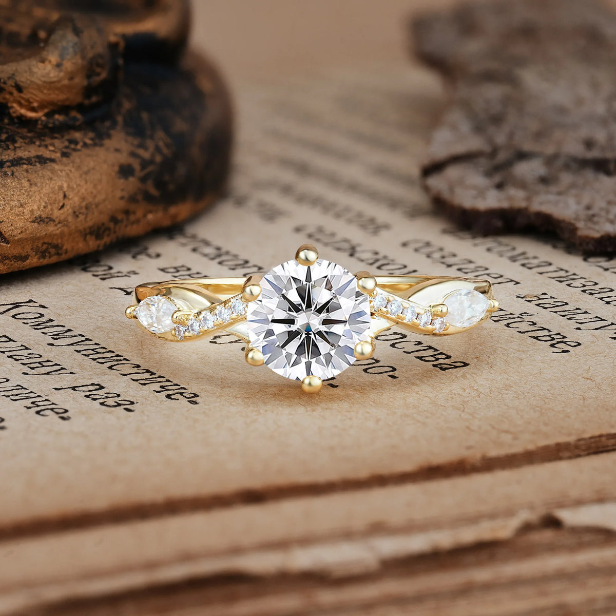 Unique Intertwined 6-Prong Round Cut Lab Diamond Engagement Ring