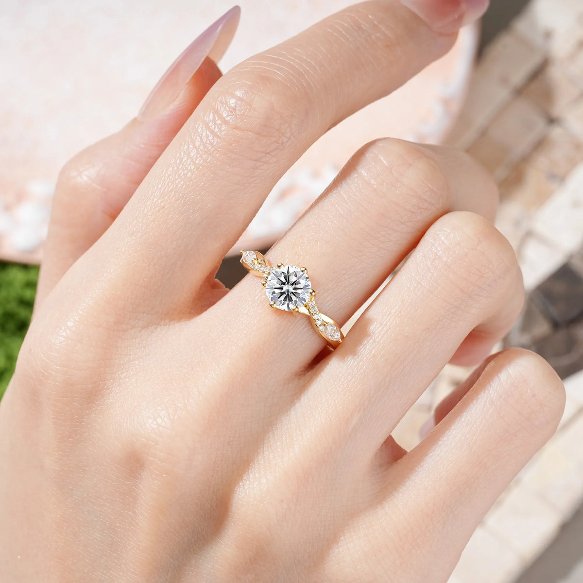 Round Cut Lab Diamond Unique Intertwined 6-Prong Engagement Ring