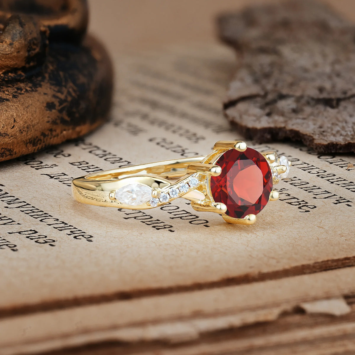 Unique Intertwined 6-Prong Round Cut Garnet Engagement Ring