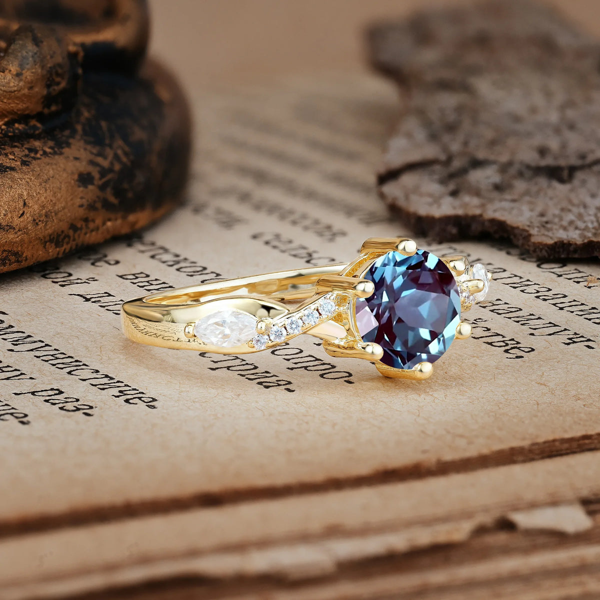 Unique Intertwined 6-Prong Round Cut Alexandrite Engagement Ring