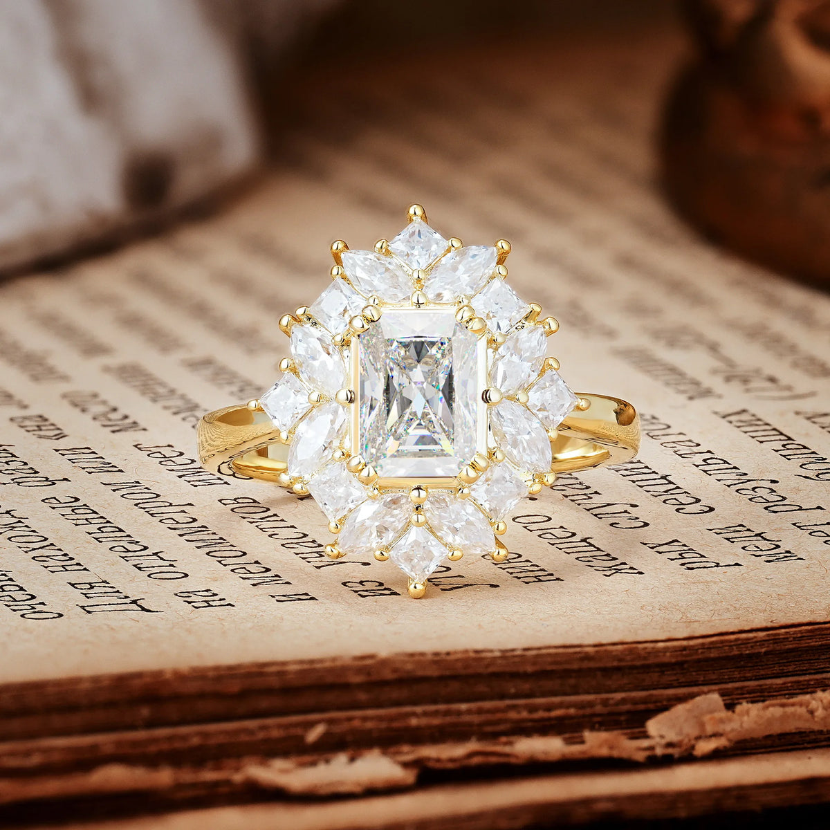 Unique & Classic 12-Prong Emerald Cut Moissanite Engagement Ring