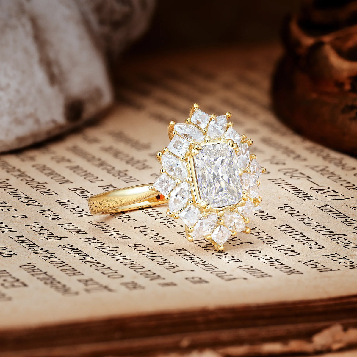 Unique & Classic 12-Prong Emerald Cut Moissanite Engagement Ring