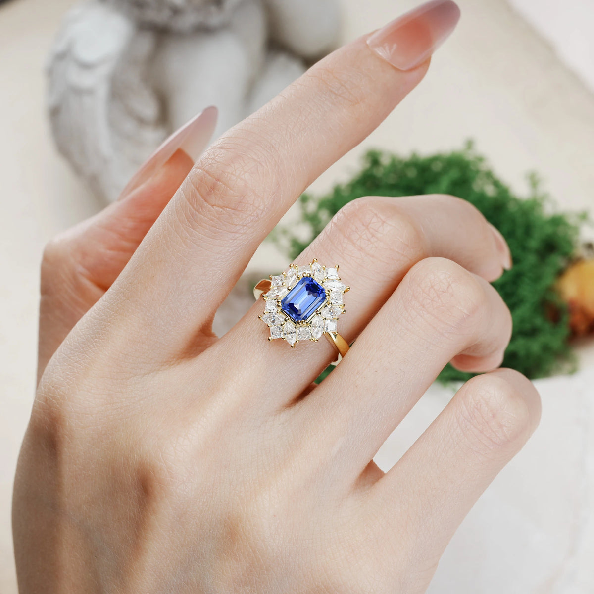Emerald Cut Sapphire Unique & Classic 12-Prong Engagement Ring