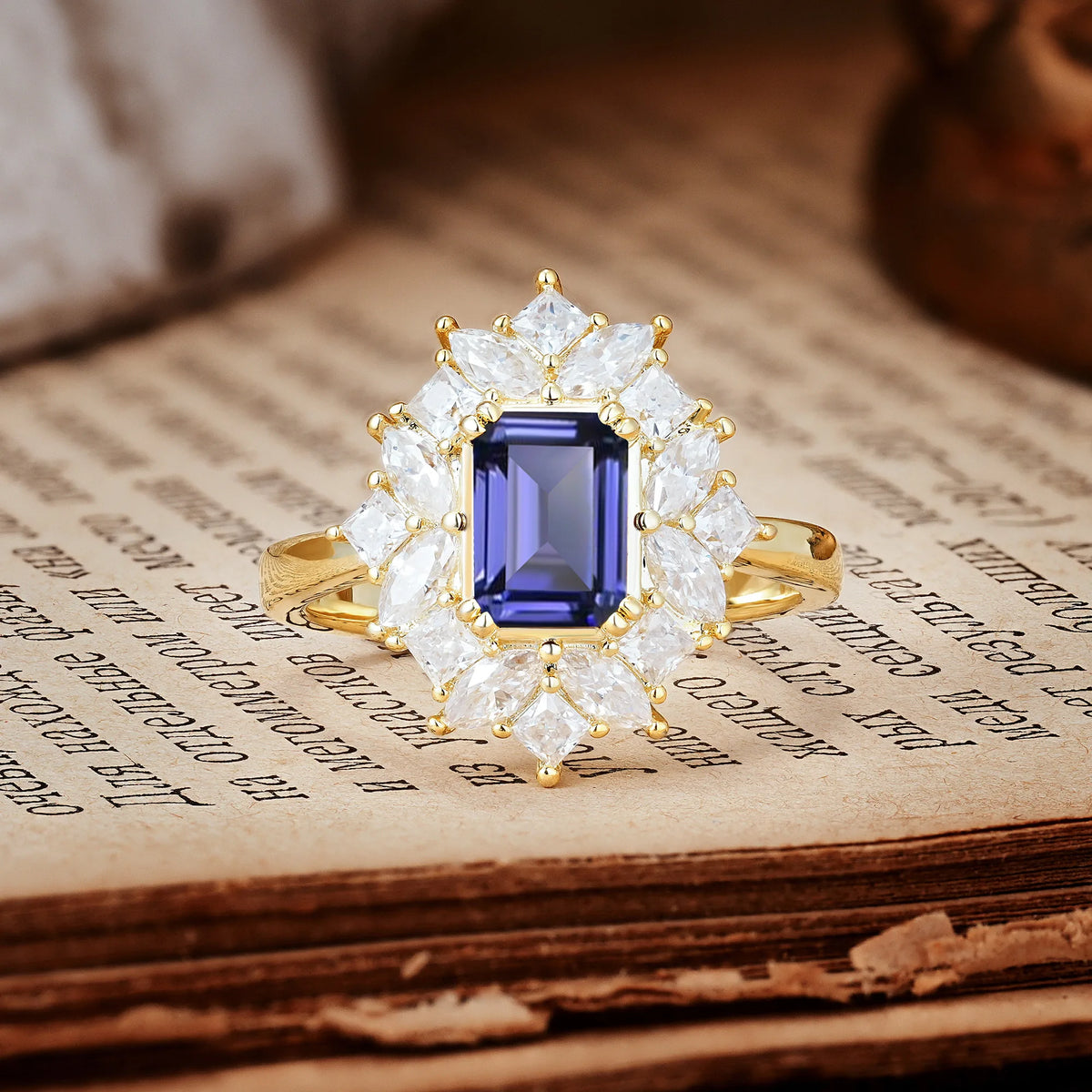 Unique & Classic 12-Prong Emerald Cut Tanzanite Engagement Ring