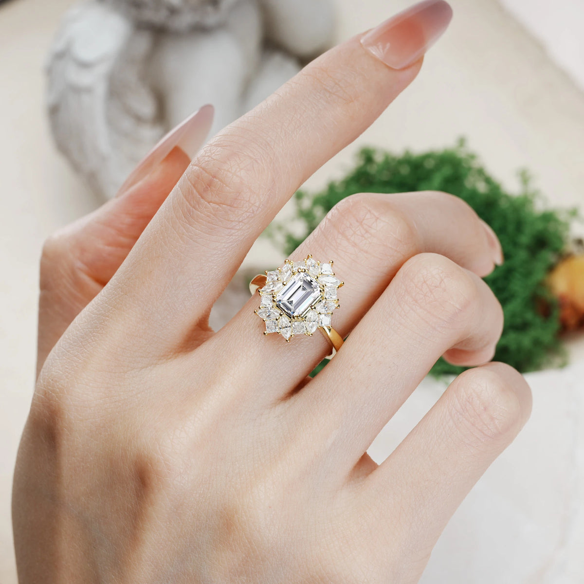 Emerald Cut Lab Diamond Unique & Classic 12-Prong Engagement Ring