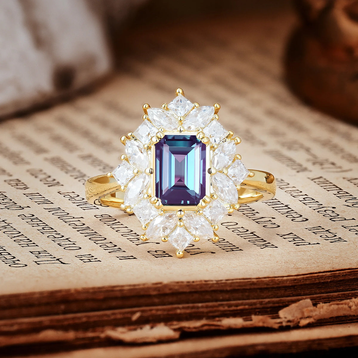 Unique & Classic 12-Prong Emerald Cut Alexandrite Engagement Ring