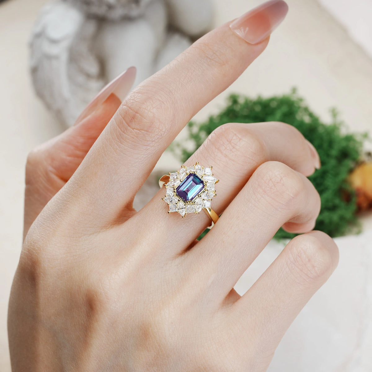 Emerald Cut Alexandrite Unique & Classic 12-Prong Engagement Ring