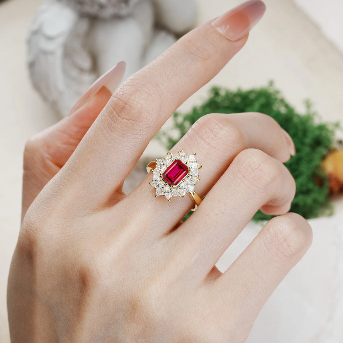 Emerald Cut Ruby Unique & Classic 12-Prong Engagement Ring
