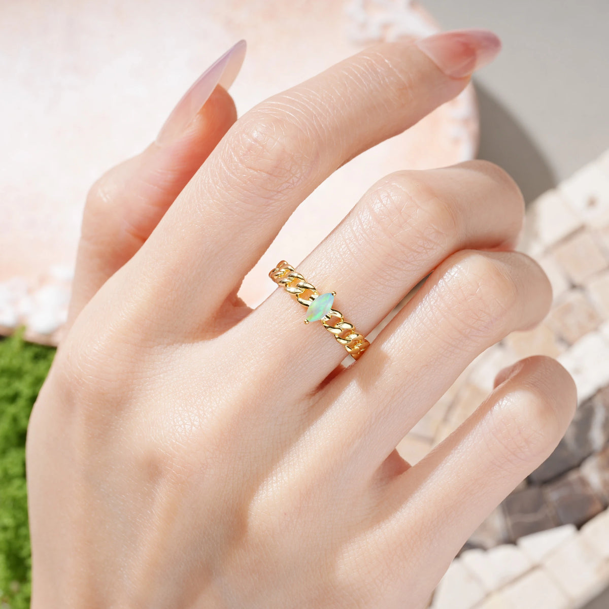 Marquise Cut Fire Opal Unique, Minimalist, Twisted 2-Prong Setting Promise Ring
