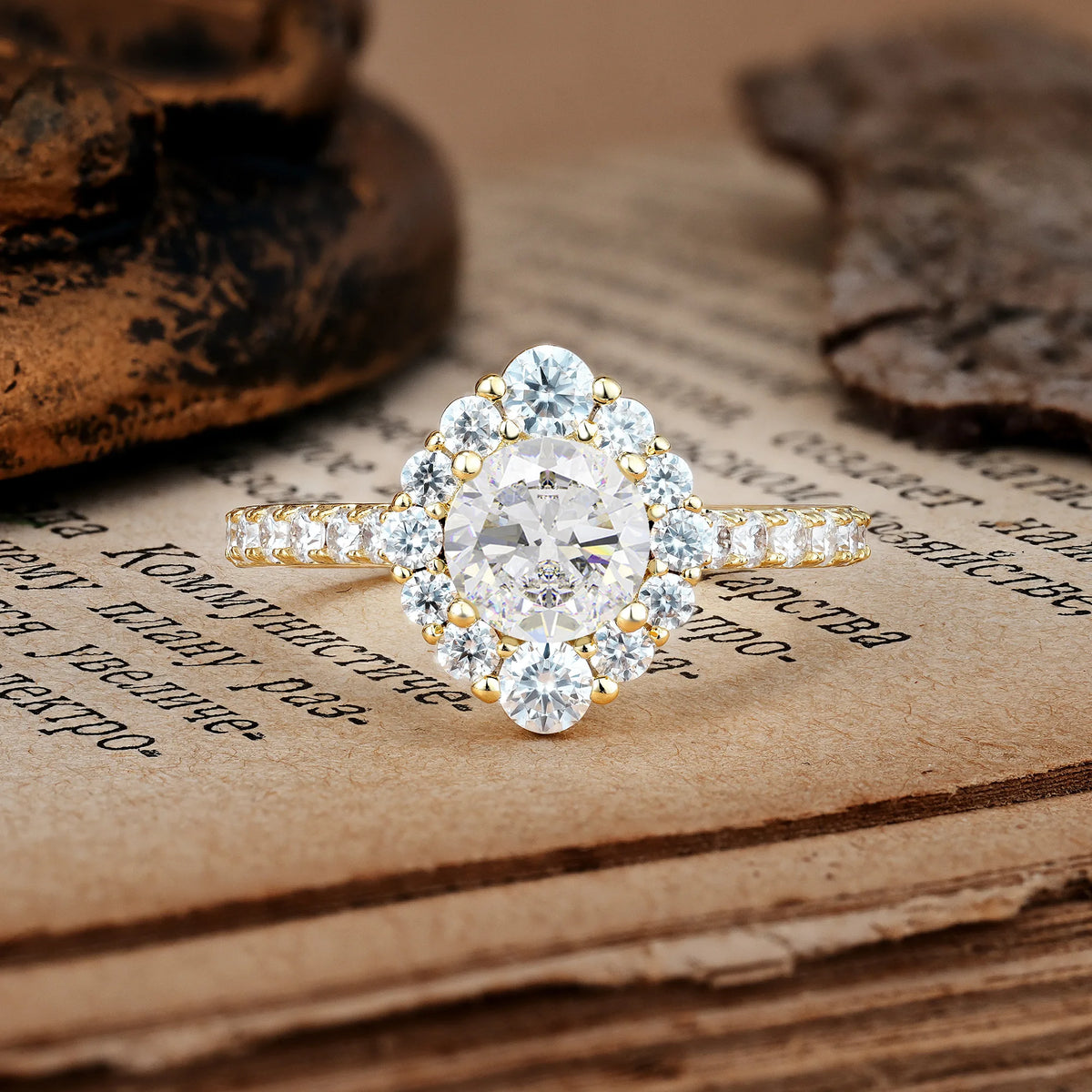 Unique Pavé Setting, Luxurious 4-Prong Round Cut Moissanite Engagement Ring
