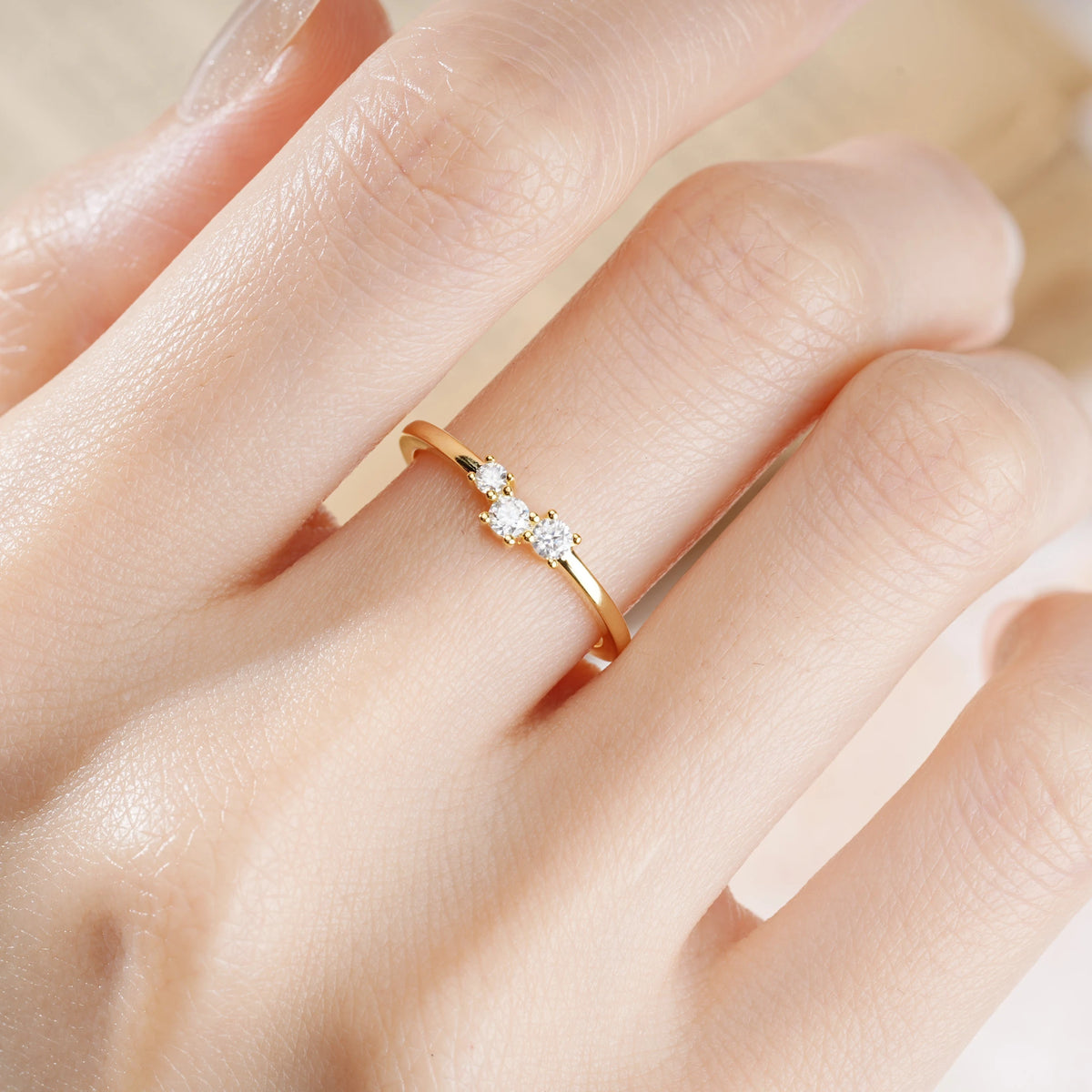 Round Cut Moissanite Minimalist Classic 4 Prong Three stones Wedding Ring