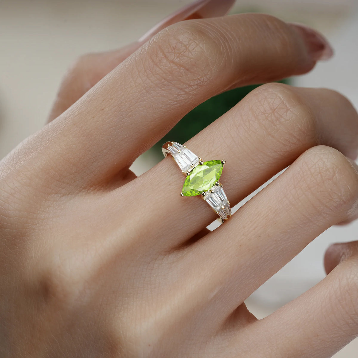 Marquise Cut Peridot Classic 6-Prong Engagement Ring