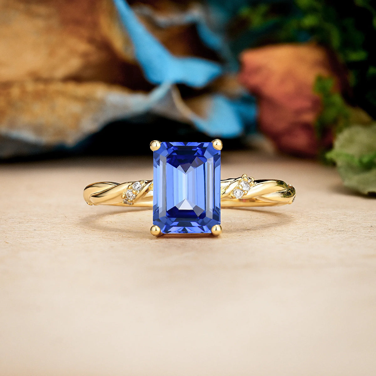 Emerald Cut Sapphire Classic Luxury Twisted 4-Prong Engagement Ring