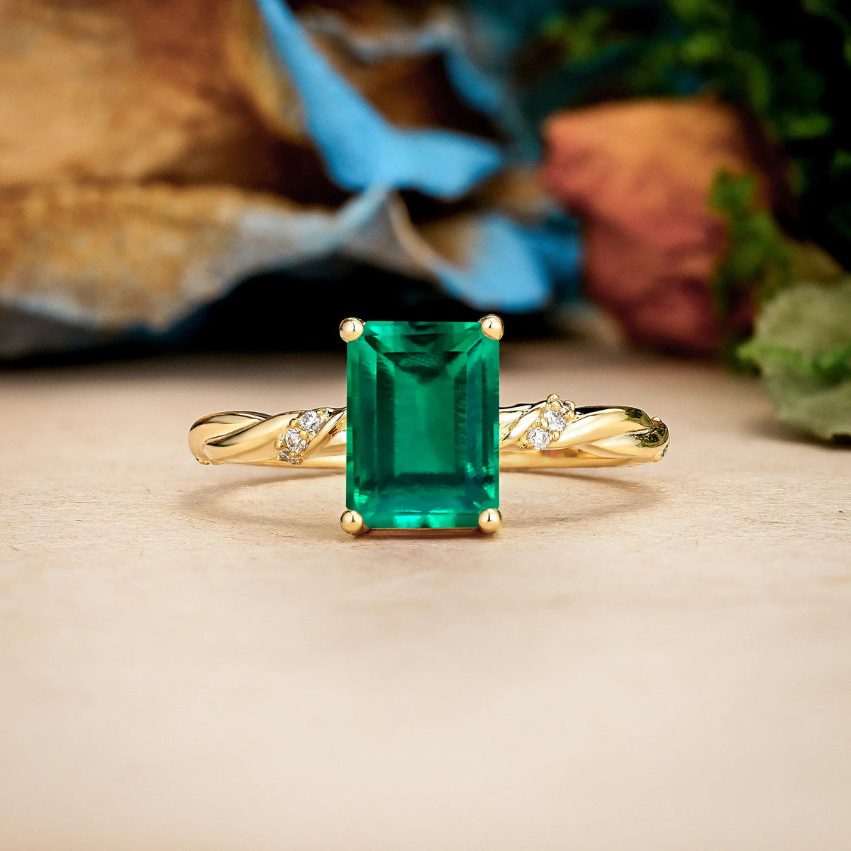 Emerald Cut Emerald Classic Luxury Twisted 4-Prong Engagement Ring