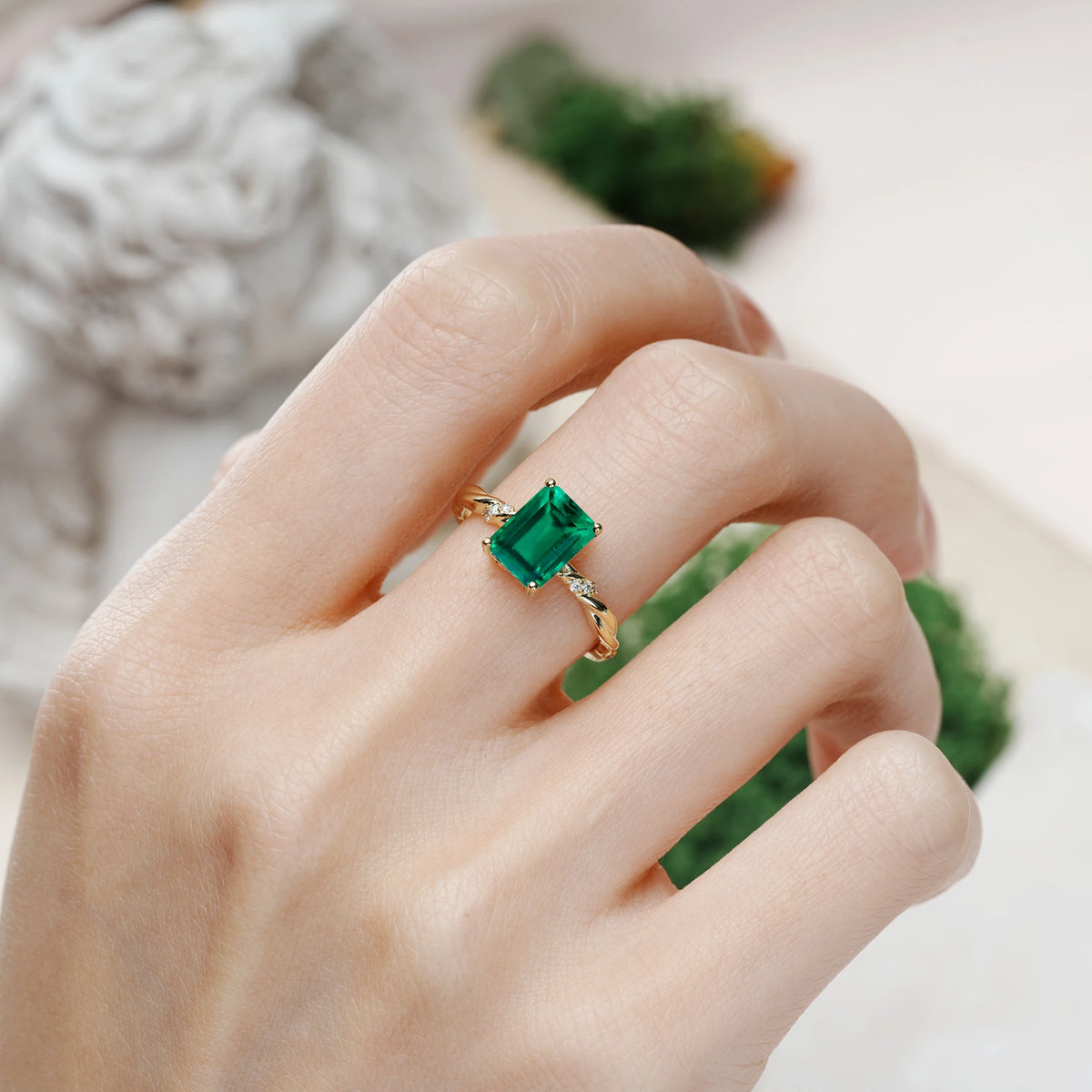 Emerald Cut Emerald Classic Luxury Twisted 4-Prong Engagement Ring