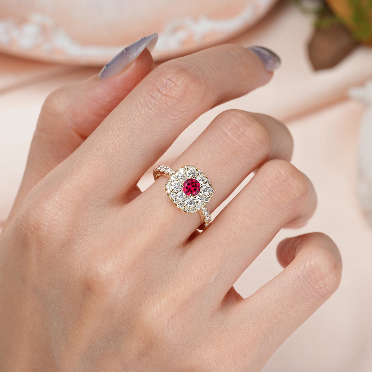 Round Cut Ruby Luxurious and Unique 4 Prong Engagement Ring
