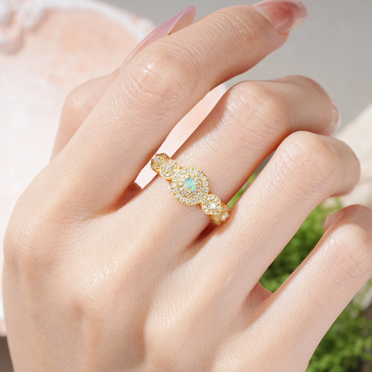 Round Cut Fire Opal Luxurious Unique 4-Prong Engagement Ring
