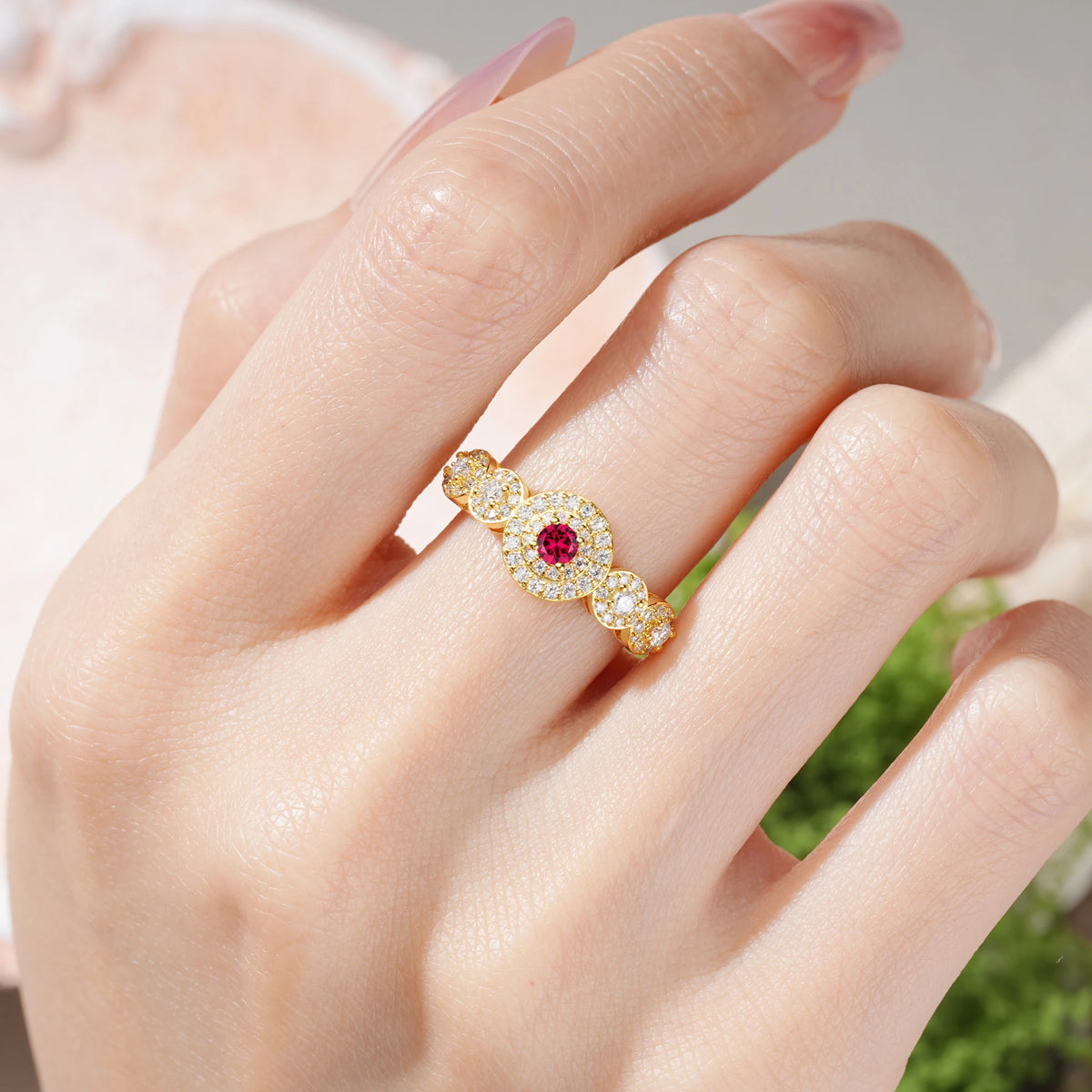 Round Cut Ruby Luxurious Unique 4-Prong Engagement Ring