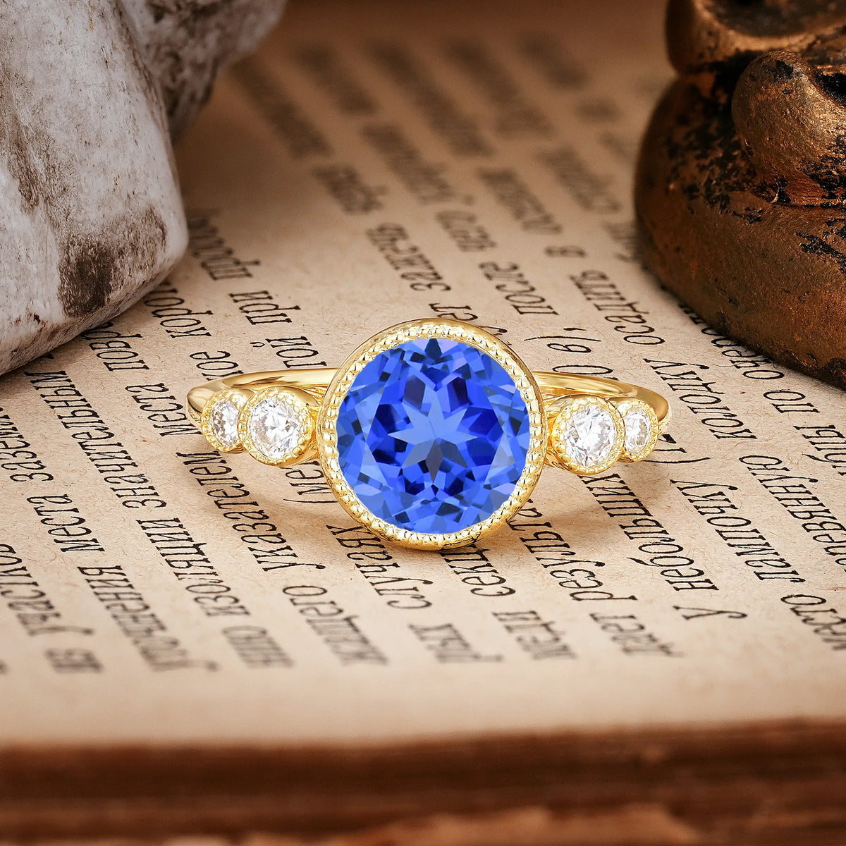 Classic Luxury Inset Round Cut Sapphire Engagement Ring