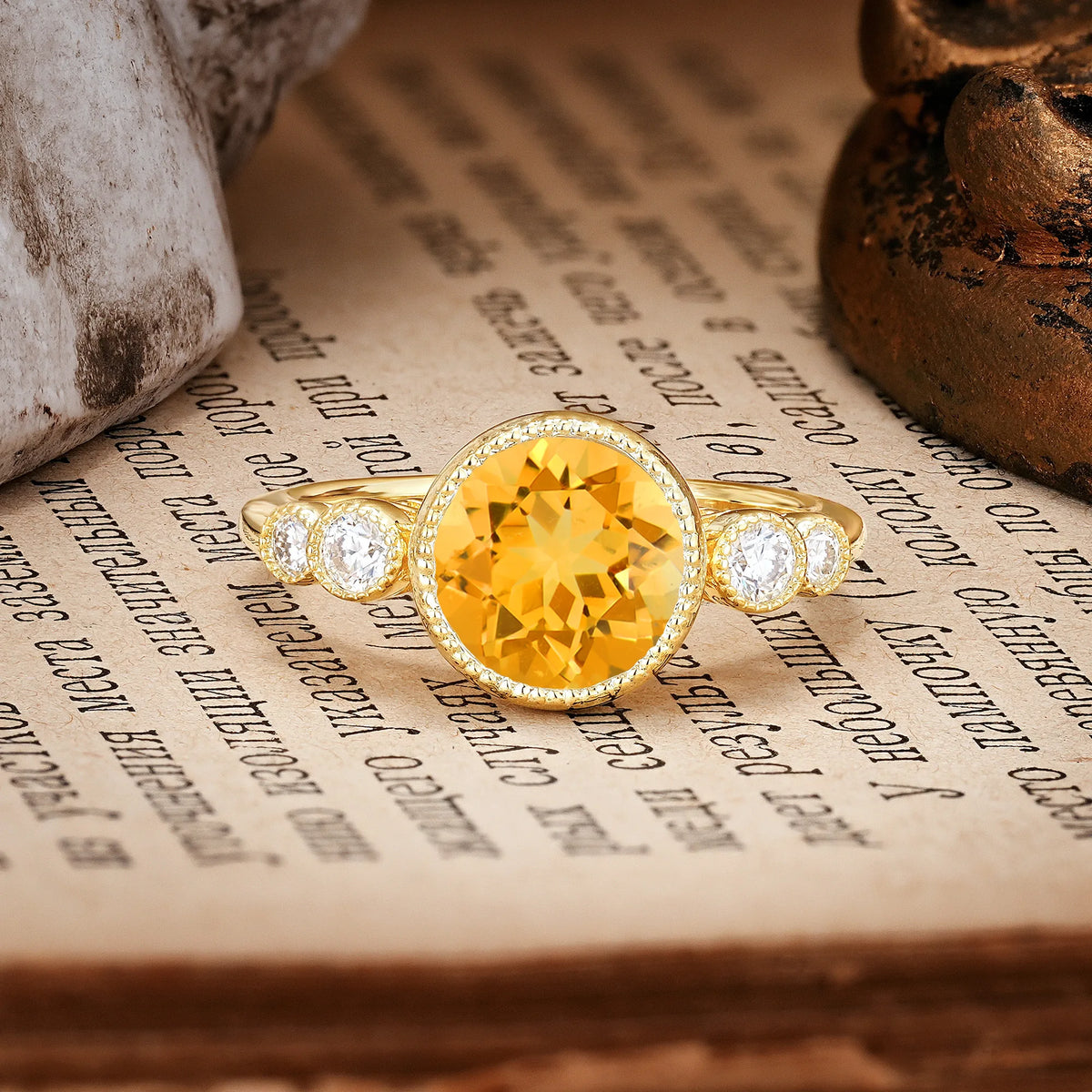 Classic Luxury Inset Round Cut Citrine Engagement Ring