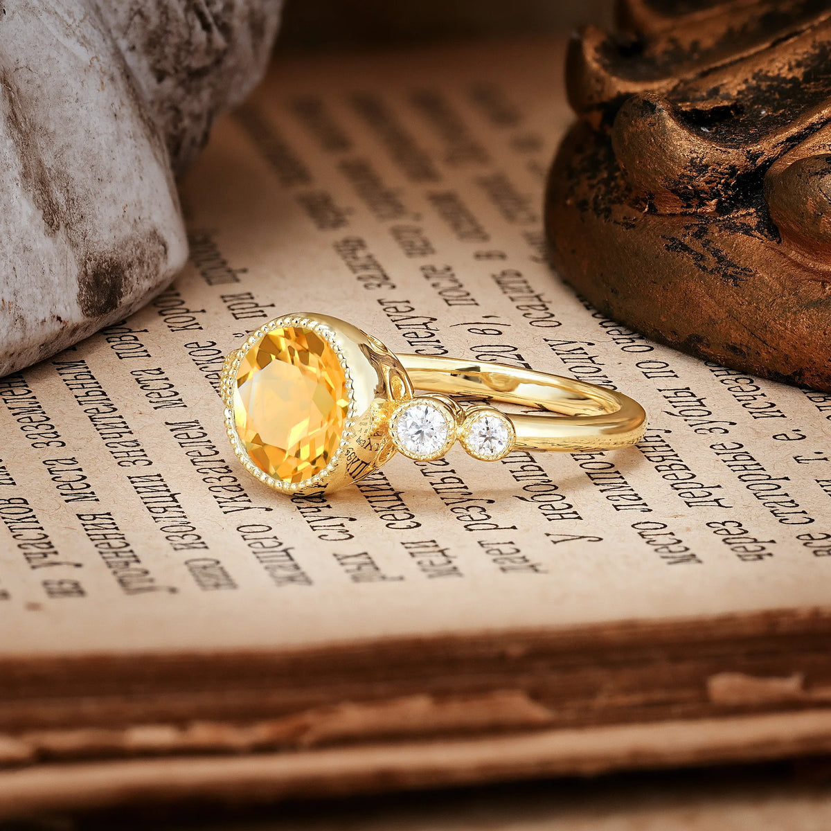 Classic Luxury Inset Round Cut Citrine Engagement Ring
