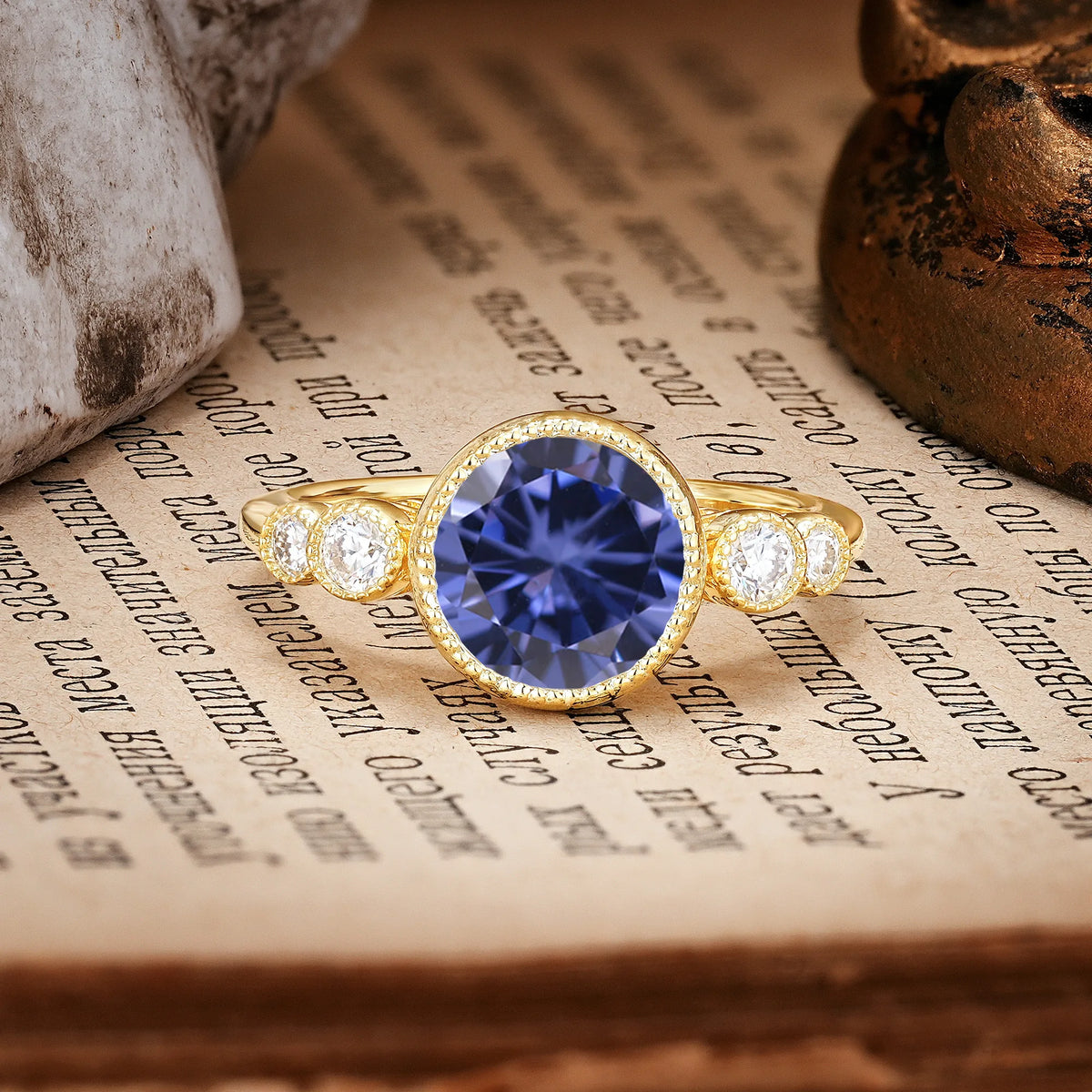 Round Cut Tanzanite Classic Luxury Inset Engagement Ring