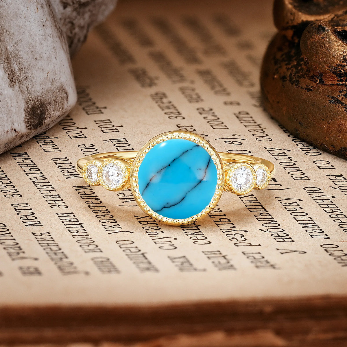 Classic Luxury Inset Round Cut Turquoise Engagement Ring