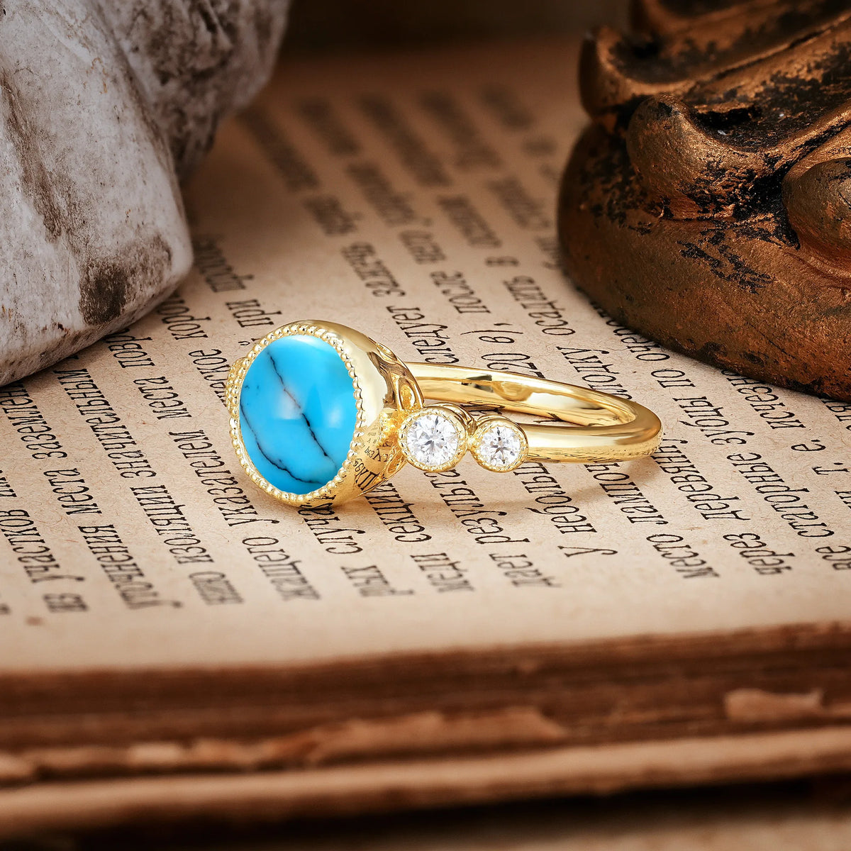 Classic Luxury Inset Round Cut Turquoise Engagement Ring