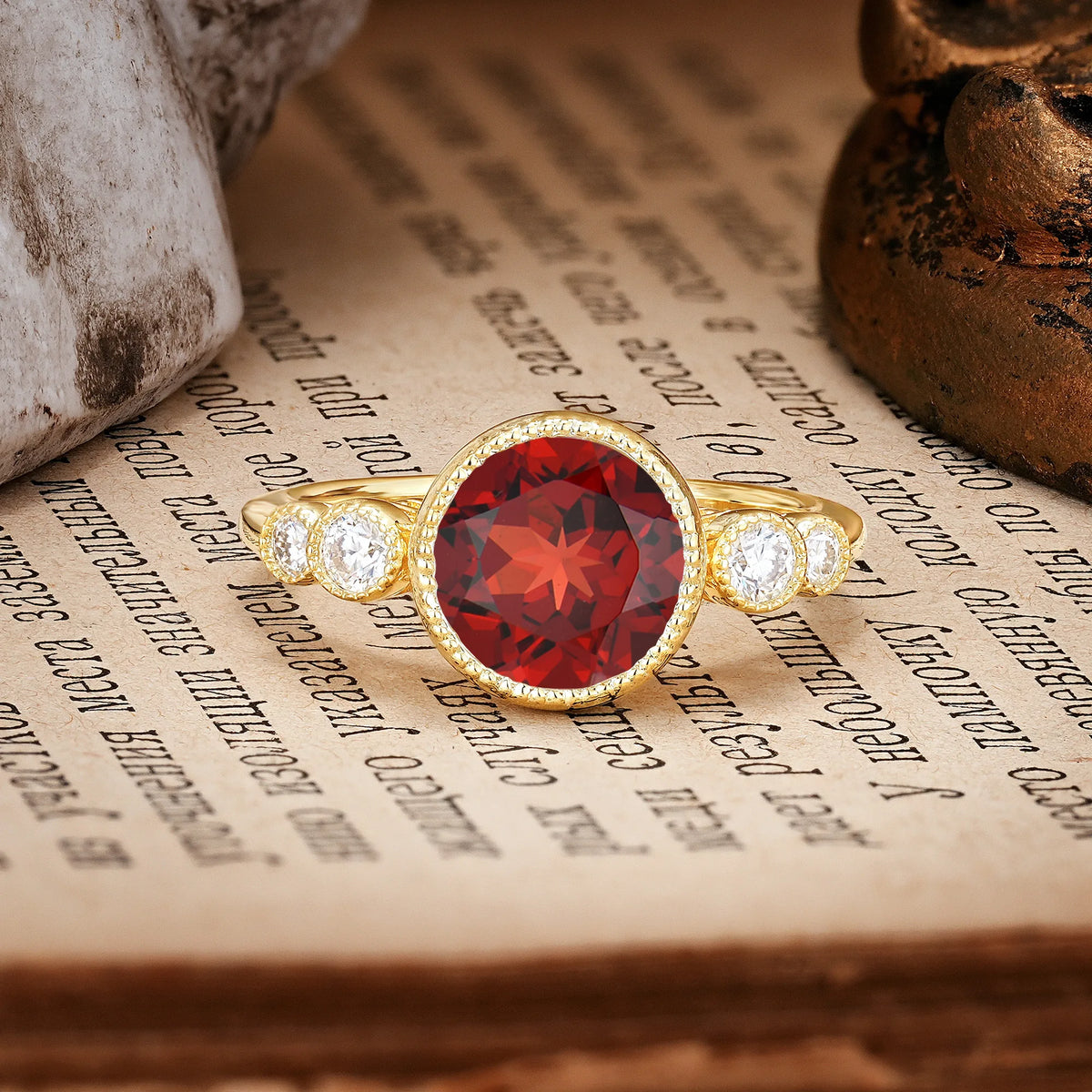 Classic Luxury Inset Round Cut Garnet Engagement Ring