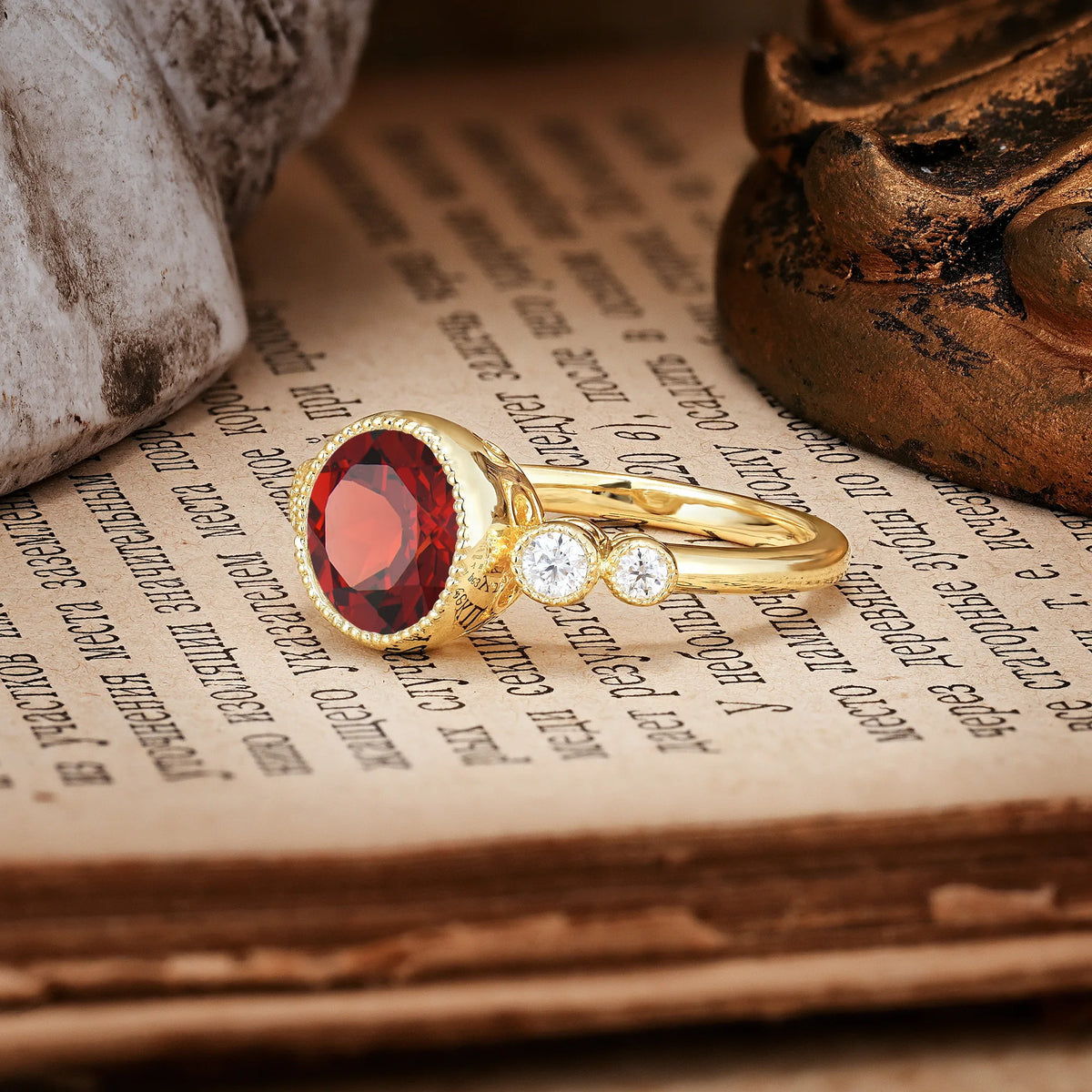 Classic Luxury Inset Round Cut Garnet Engagement Ring